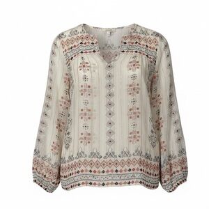 Anthropologie Cream and Pink Patterned Blouse